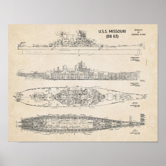 USS Missouri Blueprint Poster (Framsidan)