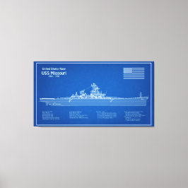 USS Missouri - Frakt Blueprint Plans ABD Canvastryck