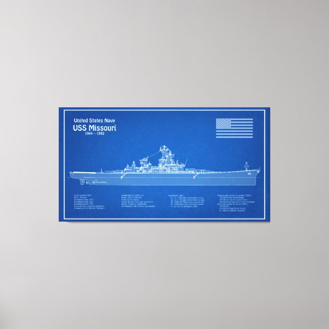 USS Missouri - Frakt Blueprint Plans ABD Canvastryck (Framsida)