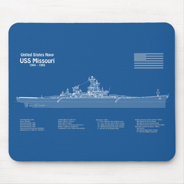 USS Missouri - Frakt Blueprint Plans ABD Musmatta (Framsidan)