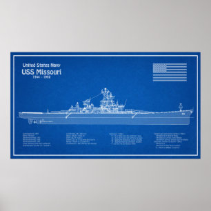 USS Missouri - Frakt Blueprint Plans ABD Poster