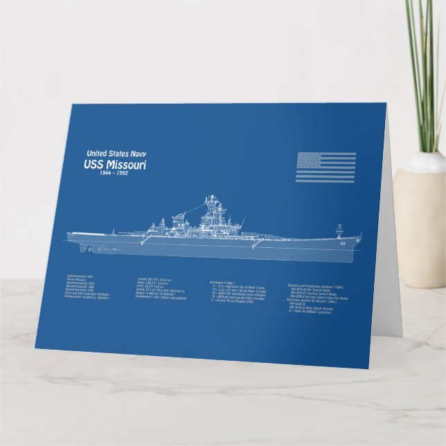 USS Missouri - Frakt Blueprint Plans ABD Tack Kort (Framsida)
