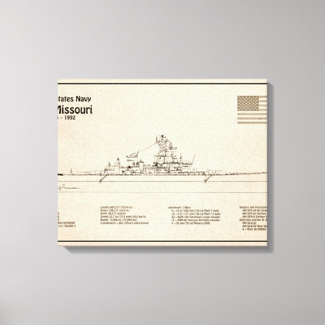 USS Missouri - Frakt Blueprint Plans SD Canvastryck (Framsida)
