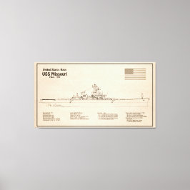 USS Missouri - Frakt Blueprint Plans SD Canvastryck