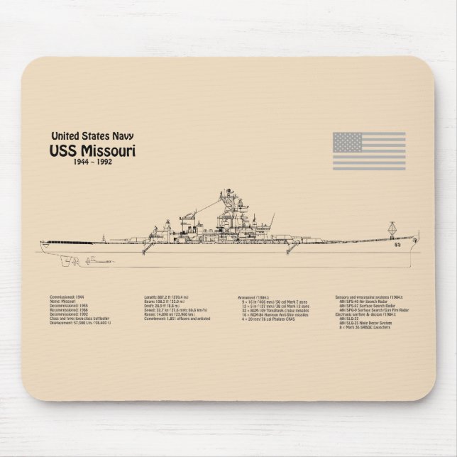 USS Missouri - Frakt Blueprint Plans SD Musmatta (Framsidan)