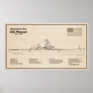 USS Missouri - Frakt Blueprint Plans SD Poster