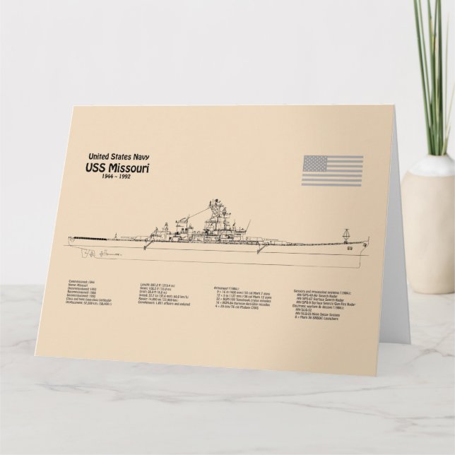 USS Missouri - Frakt Blueprint Plans SD Tack Kort (Framsida)