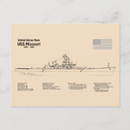 USS Missouri - Frakt Blueprint Plans SD Vykort