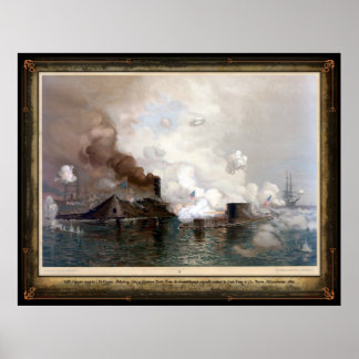 USS Monitor engagerar CSS Virginia - 1862 Poster