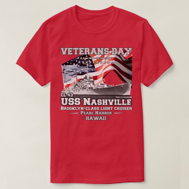 USS Nashville CL43 Brooklynclass-kryssare T Shirt (Design framsida)
