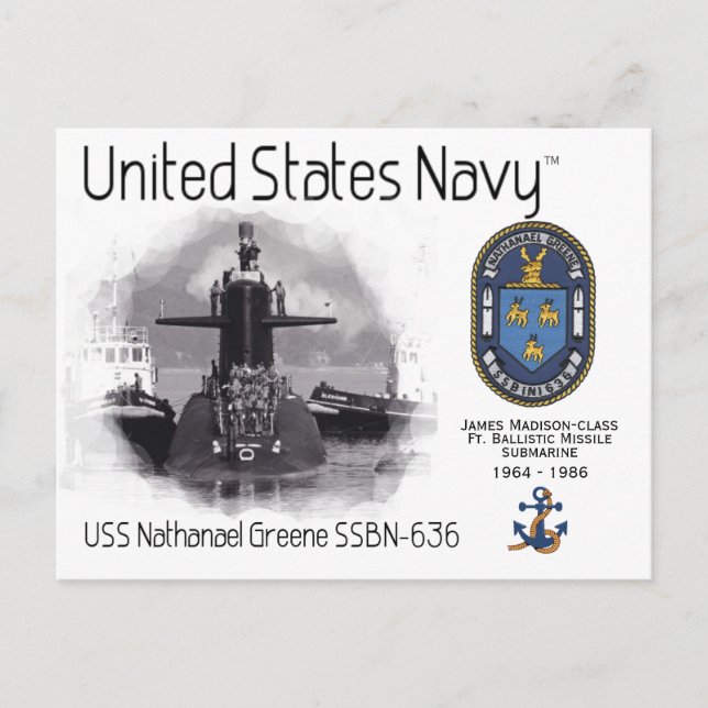 USS NATHANAEL GREENE SSBN-636 SUB - POSTCARD VYKORT (Framsida)
