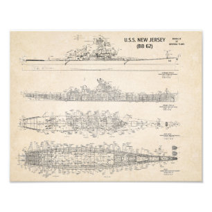 USS New jersey-blåkopia Fototryck