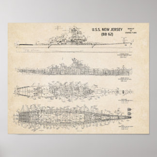 USS NEW JERSEY-blåkopia Poster
