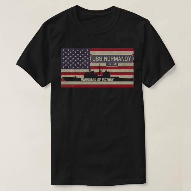 USS Normany CG60 Cruiser Frakt USA American Flagga T Shirt (Design framsida)