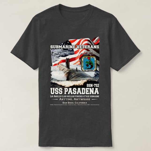 USS Pasadena SSN752 US Navy Submarine T Shirt (Design framsida)