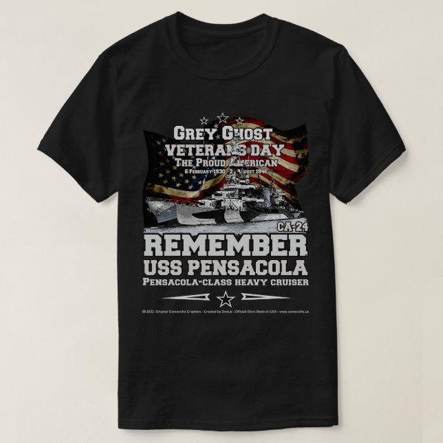 USS Pensacola CA24 Heavy Cruiser T Shirt (Design framsida)