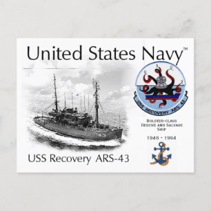 USS RECOVERY ARS-43 RÄDDING OCH SALVAGE SHI- POSTC VYKORT
