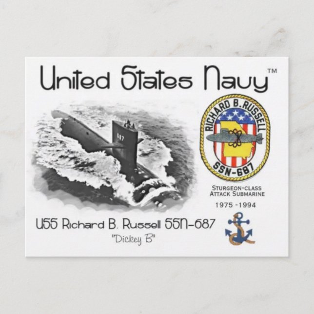 USS RICHARD B. RUSSELL SSN-687 SUBMARINE Postcard Vykort (Framsida)