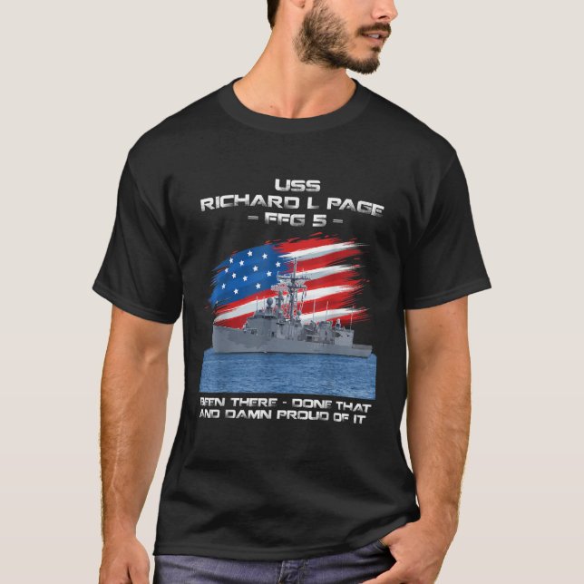 USS Richard L Page FFG 5 Class Frigate American Fl T Shirt (Framsida)