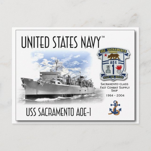 USS SACRAMENTO AOE-1 FAST COMBAT SUPPORT - Postcar Vykort (Framsida)