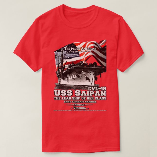 USS Saipan CVL48 lätta luftfartygsveteraner T Shirt (Design framsida)