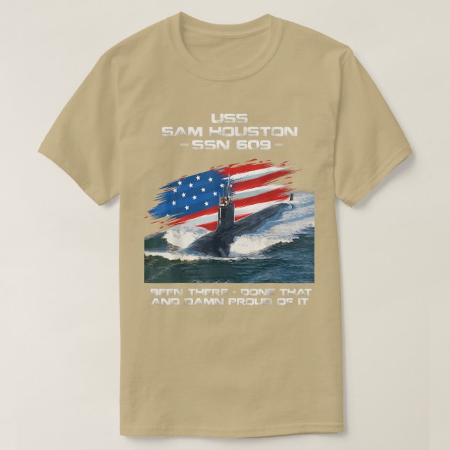 USS Sam Houston SSN609 American Flagga Submarine V T Shirt (Design framsida)