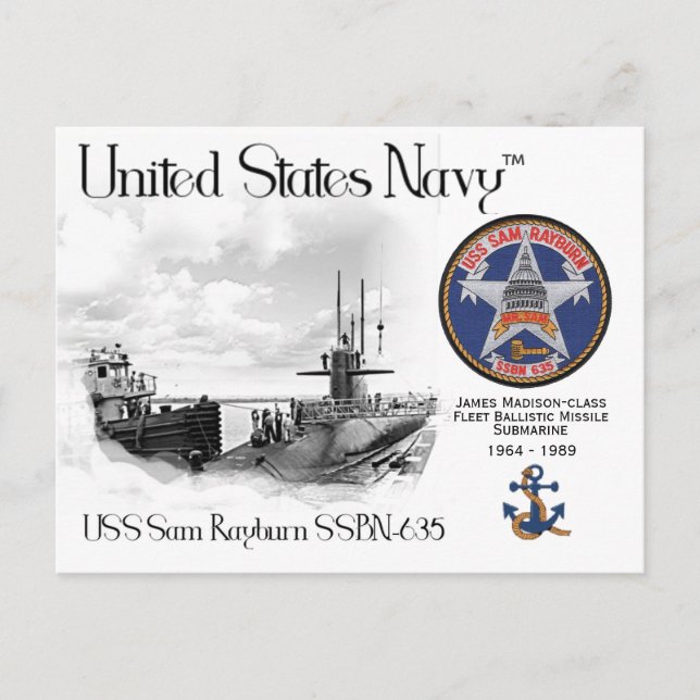 USS SAM RAYBURN SSBN-635 SUBMARINE - POSTCARD VYKORT (Framsida)