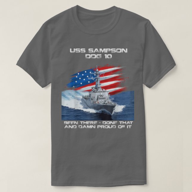 USS Sampson DDG-10 Destroyer Ship USA Flag Veteran T Shirt (Design framsida)