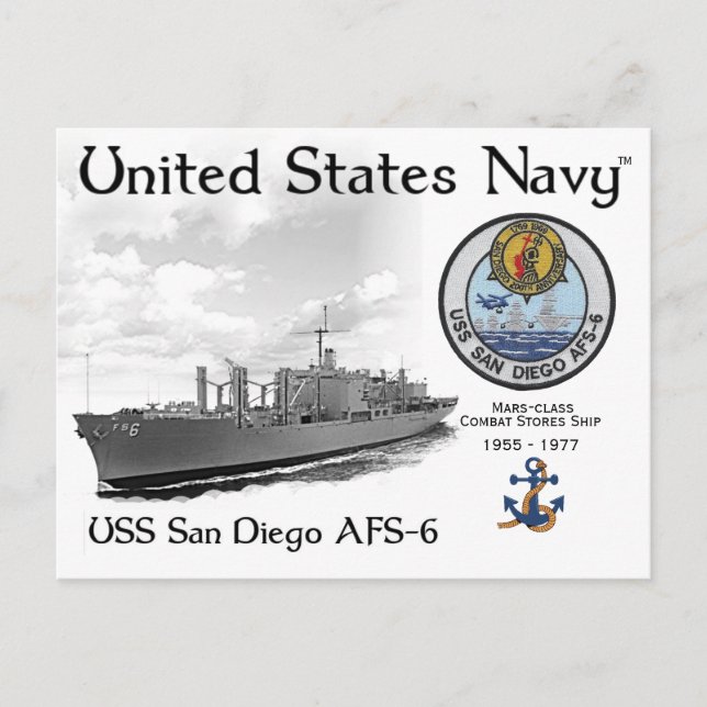 USS SAN DIEGO AFS-6 COMBAT STORES FRAKT VYKORT (Framsida)