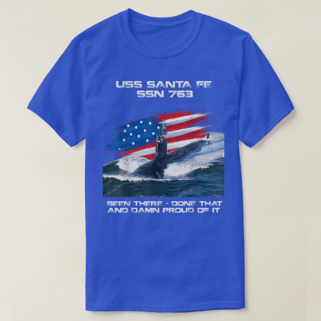 USS Santa Fe SSN763 American Flagga Submarine Vete T Shirt (Design framsida)