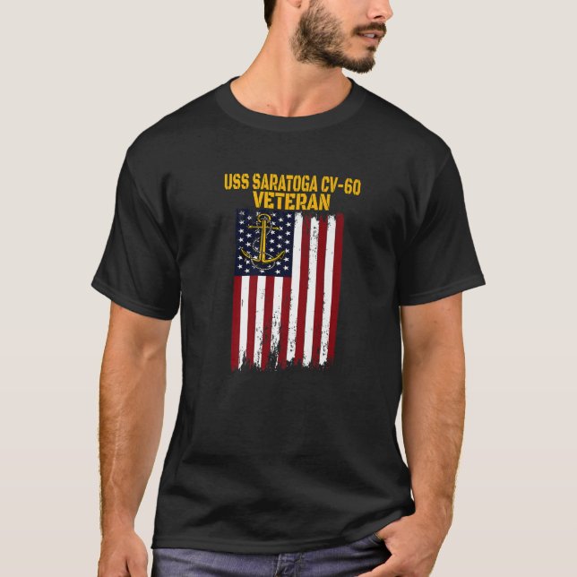 USS Saratoga CV-60 CVA-60 Aircraft Veteran T Shirt (Framsida)