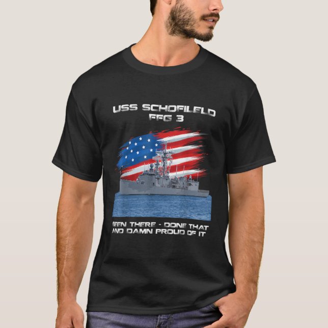 USS Schofield FFG 3 Class Frigate American Flagga  T Shirt (Framsida)