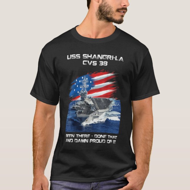 USS Shangri La CVS38 Aircraft Carrier Veteran USA T Shirt (Framsida)