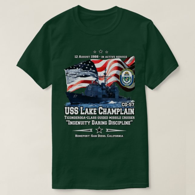 USS Sjö Chamblank CG57 Cruiser T Shirt (Design framsida)