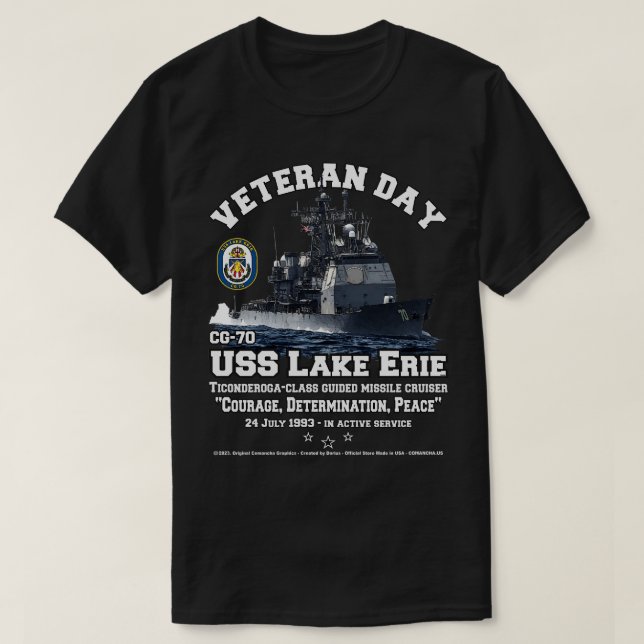 USS Sjö Erie CG70 Cruiser veterans T Shirt (Design framsida)