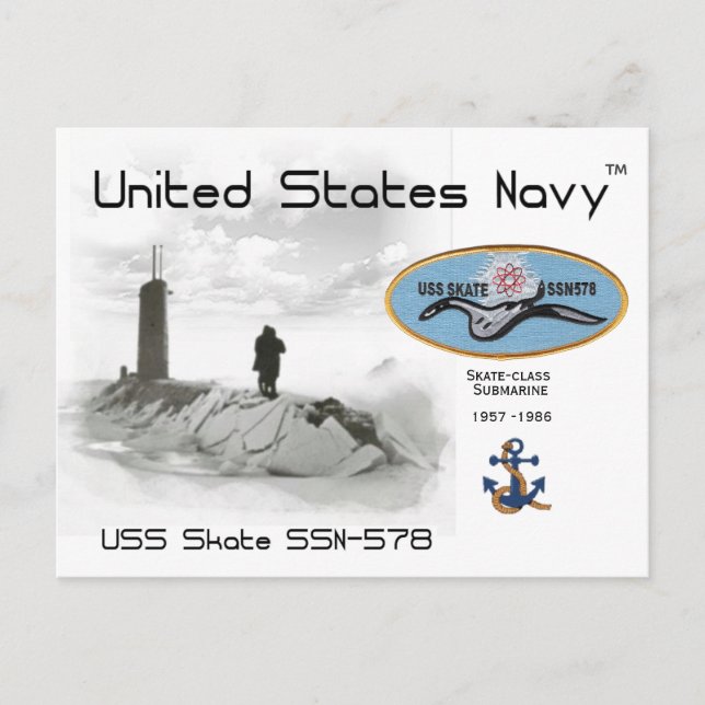 USS SKATE SSN-578 SUBMARINE - POSTCARD VYKORT (Framsida)