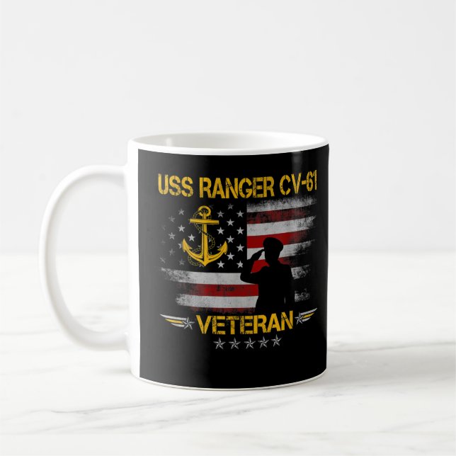 USS-Skogsvaktare CV-61 Luftfartyg Veteran Flagga V Kaffemugg (Vänster)