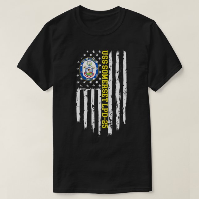USS Somerset LPD25 American Flag  T Shirt (Design framsida)