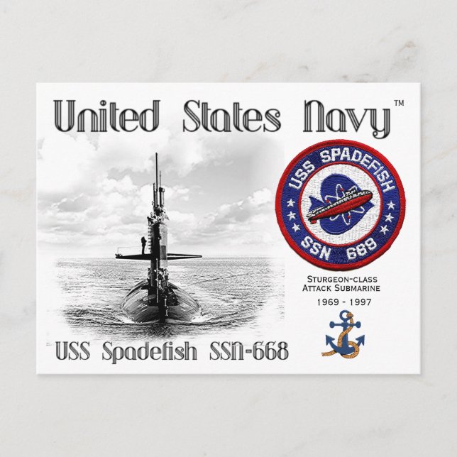 USS SPADEFISH SSN-668 SUBMARINE VYKORT (Framsida)