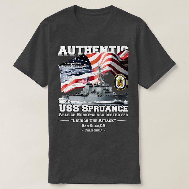 USS Spruance DDG111 jagare veteraner T Shirt (Design framsida)