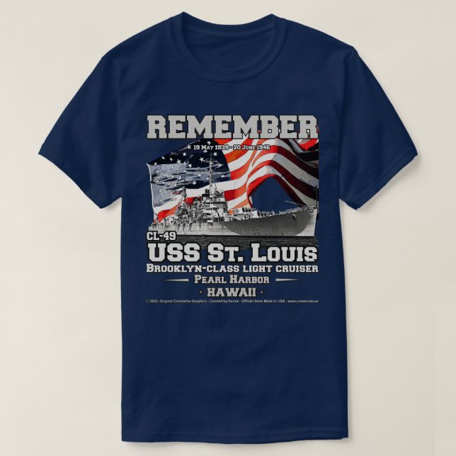 USS St Louis CL49 lätta kryssare, marinveteraner T Shirt (Design framsida)