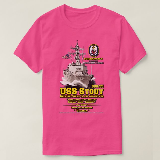 USS Stout DDG55 Förstörare veteraner T Shirt (Design framsida)