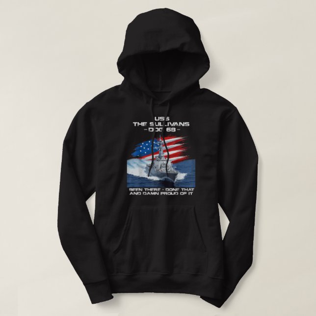 USS The Sullivans DDG-68 Destroyer Ship USA Flag V Hoodie (Design framsida)