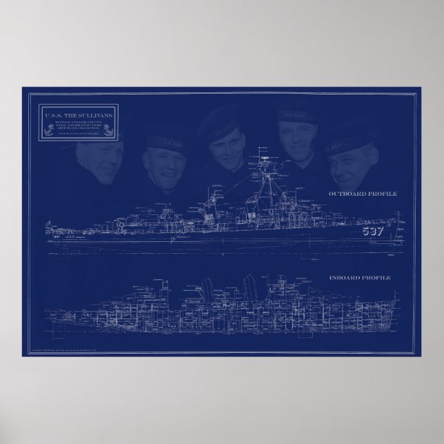 USS The Sullivans ritning med bröder Poster (Framsidan)