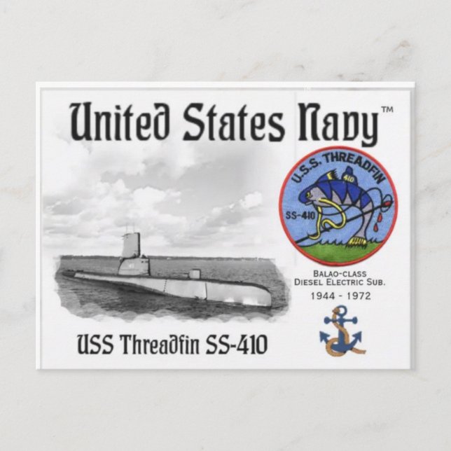 USS THREADFIN SS-410 SUB - vykort (Framsida)
