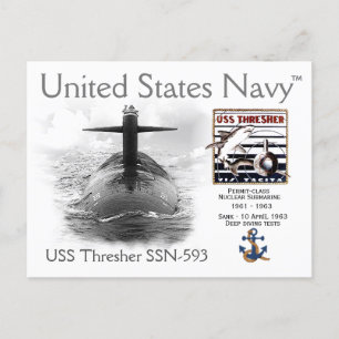 USS THRESHER SSN-593 SUBMARINE POSTCARD VYKORT