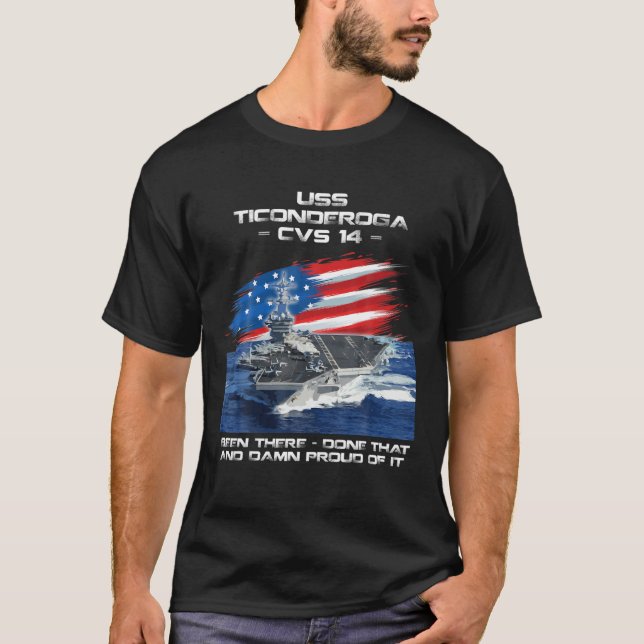 USS Ticonderoga CVS-14 Luftfartyg Veteran Da T Shirt (Framsida)
