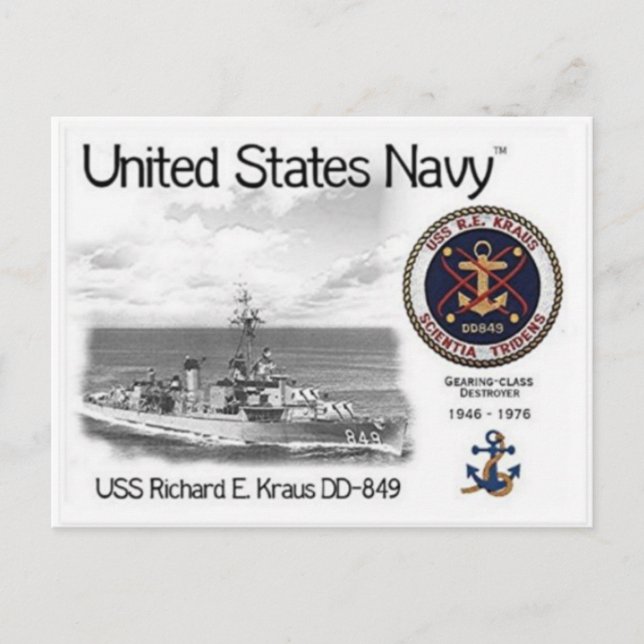USS USS RICHARD E. KRAUS DD-849 Postcar Vykort (Framsida)