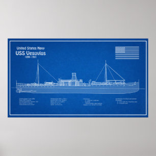 USS Vesuvius - Frakt Blueprint Plans ABD Poster