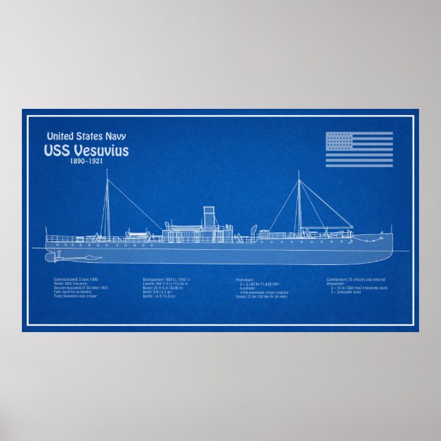 USS Vesuvius - Frakt Blueprint Plans ABD Poster (Framsidan)